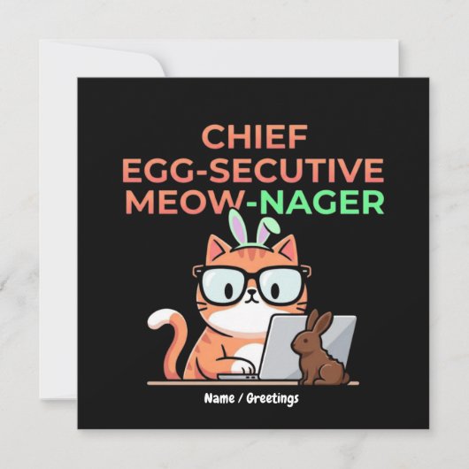 Chief Egg-secutive Meow-Nager Funny Easter Cat  Kaart (Voorkant)