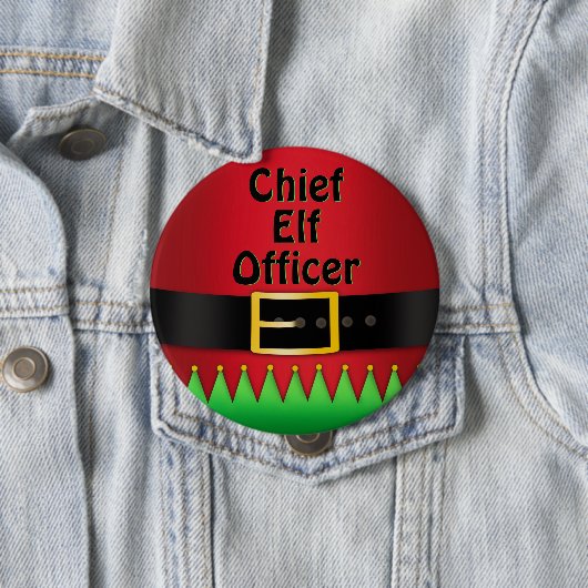 Chief Elf Officer Christmas Red Green Ronde Button 4,0 Cm (In situ)