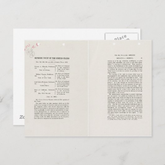 Chief Justice Earl Warren Miranda v Arizona Hoesje Briefkaart (Voorkant / Achterkant)