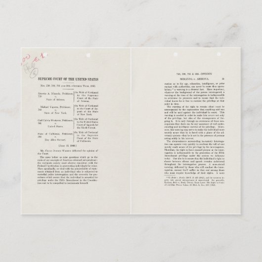 Chief Justice Earl Warren Miranda v Arizona Hoesje Briefkaart (Voorkant)