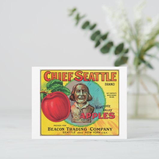 Chief Seattle Apples Label Briefkaart (Staand voorkant)