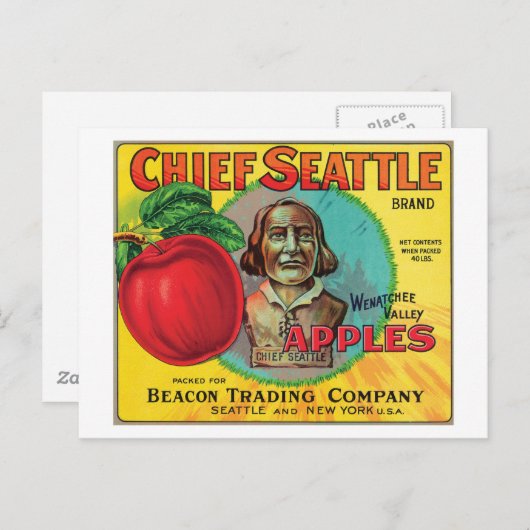 Chief Seattle Apples Label Briefkaart (Voorkant / Achterkant)