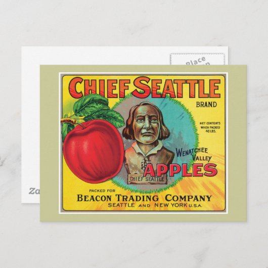 Chief Seattle  Apples Label Briefkaart (Voorkant / Achterkant)