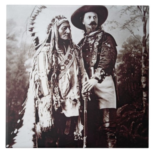 Chief Sitting Bull (1831-90) op tournee met Buffal Tegeltje (Voorkant)