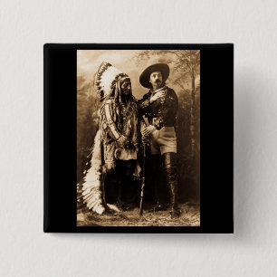 Chief Sitting Bull en Buffalo Bill 1895 Vierkante Button 5,1 Cm