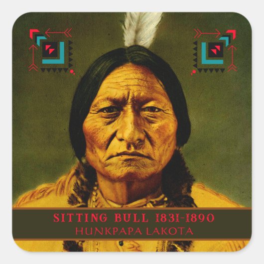 Chief Sitting Bull Tribal Native Amerikaanse Lakot Vierkante Sticker (Voorkant)