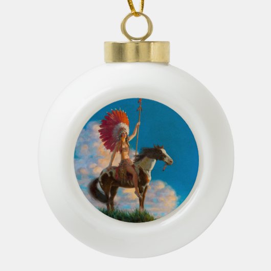 Chieftess Vrouw Indiaanse indiaan Chief Keramische Bal Ornament (Voorkant)