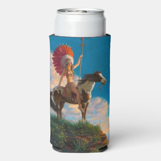 Chieftess Vrouw Indiaanse indiaan Chief Seltzer Blikjeskoeler (Seltzer Achterkant)