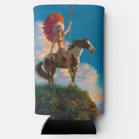 Chieftess Vrouw Indiaanse indiaan Chief Seltzer Blikjeskoeler (Achterkant)