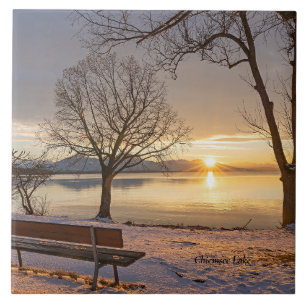 Chiemsee Lake, zonsondergang, Tegeltje