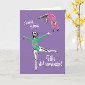 Chien et chat gymnaste sautent anniversaire kaart (Gele Bloem)