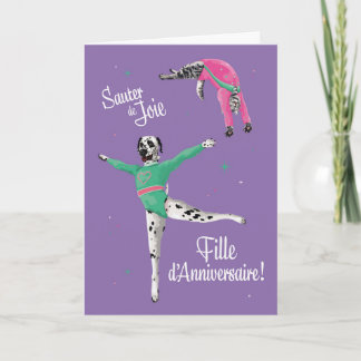 Chien et chat gymnaste sautent anniversaire kaart