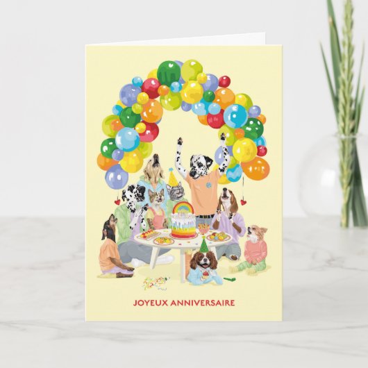 Chiens et chats Souffler des bougies Gâteau Fête Kaart (Voorkant)