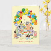 Chiens et chats Souffler des bougies Gâteau Fête Kaart (Gele Bloem)