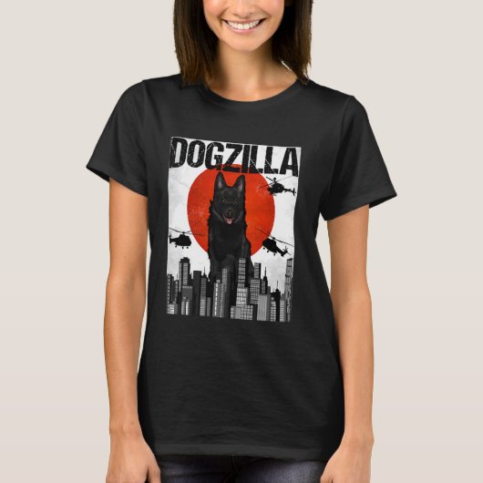 Chienzilla Dogzilla Japanese Schipperke T-shirt (Voorkant)