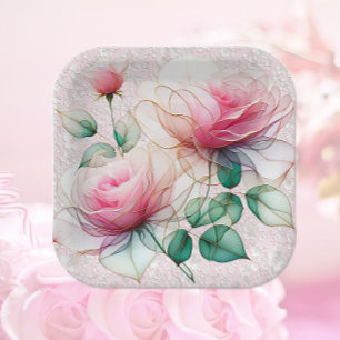 Chiffon Pink Rose Papieren Bordje