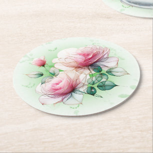 Chiffon-Rozen Ronde Kartonnen Onderzetter