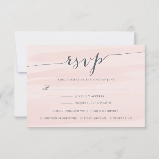 Chiffon RSVP-kaart met maaltijdkeuze | Blush RSVP Kaartje (Voorkant)