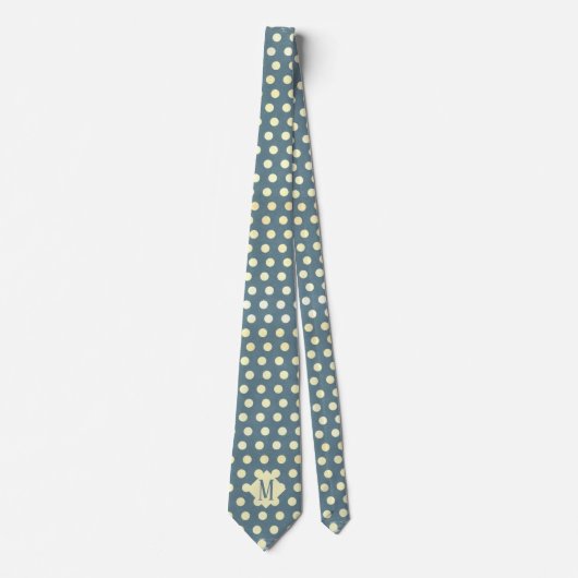 Chiffon & Slate Gray Polka Dots Monogram Necktie Stropdas (Voorkant)