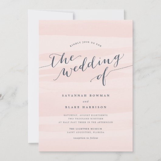 Chiffon Waterverf bruiloft uitnodiging | Blozen (Voorkant)