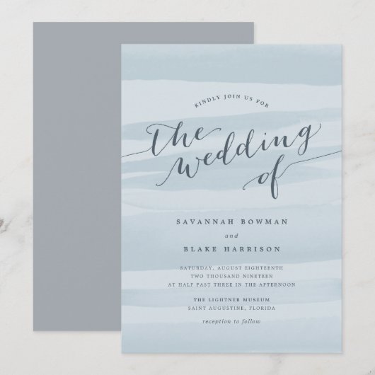 Chiffon Waterverf bruiloft uitnodiging | Lucht (Voorkant / Achterkant)