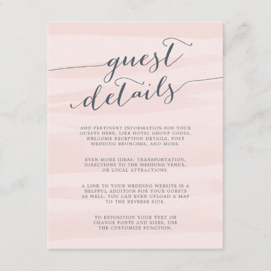 Chiffon Waterverf Guest Details Kaart | Blush (Voorkant)