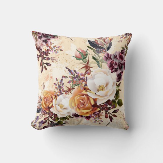 Chiffon Yellow Rich Plum Floral Melody Pillow Kussen (Voorkant)