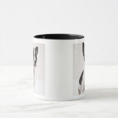 Chihua puppy staat op wit weefsel mok (Midden)