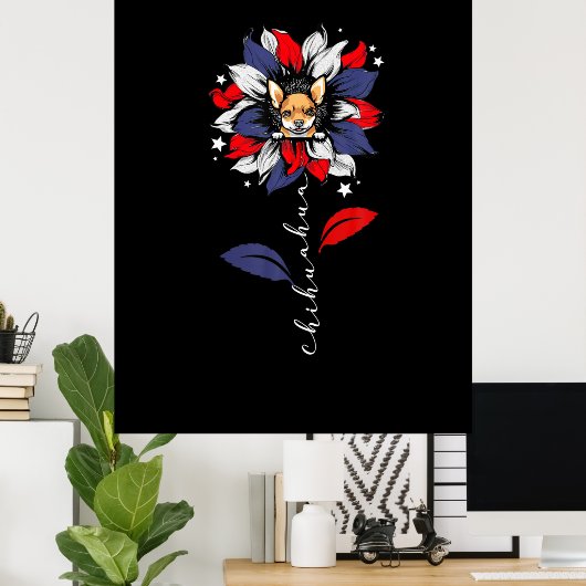 Chihuahua 4e juli zonnebloempitriottisch poster (Thuiskantoor)