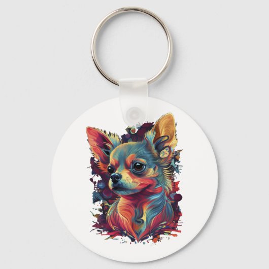 Chihuahua Abstract schilderij Kleur Leuke Hond Sleutelhanger (Voorkant)