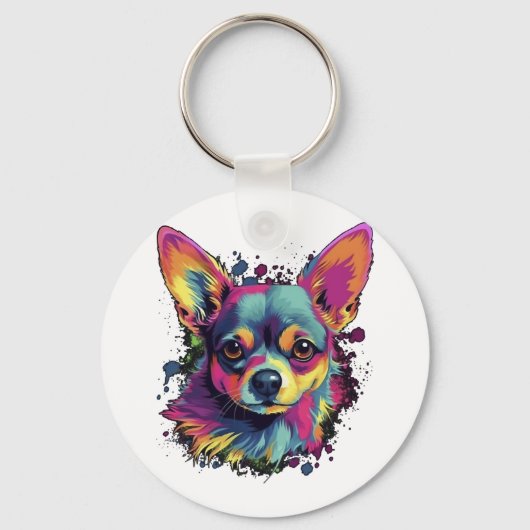 Chihuahua Abstract schilderij Kleur Leuke Hond Sleutelhanger (Voorkant)