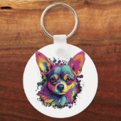 Chihuahua Abstract schilderij Kleur Leuke Hond Sleutelhanger (Voorkant)