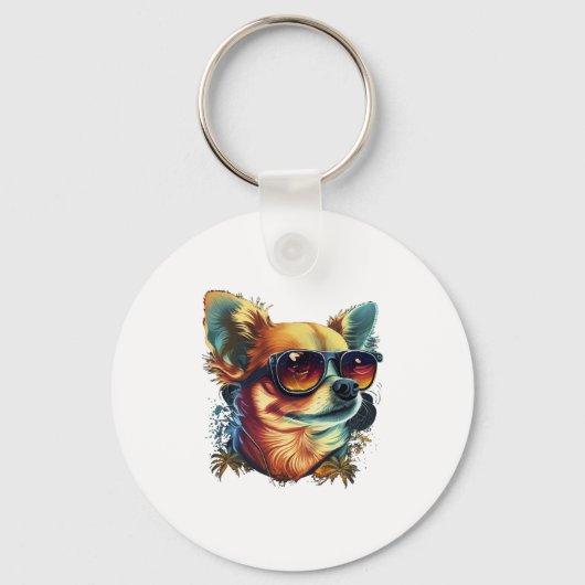 Chihuahua Abstract schilderij Kleur Leuke Hond Sleutelhanger (Voorkant)