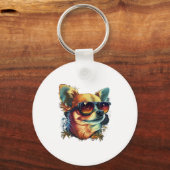 Chihuahua Abstract schilderij Kleur Leuke Hond Sleutelhanger (Voorkant)