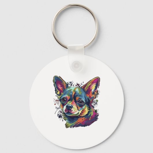 Chihuahua Abstract schilderij Kleur Leuke Hond Sleutelhanger (Voorkant)