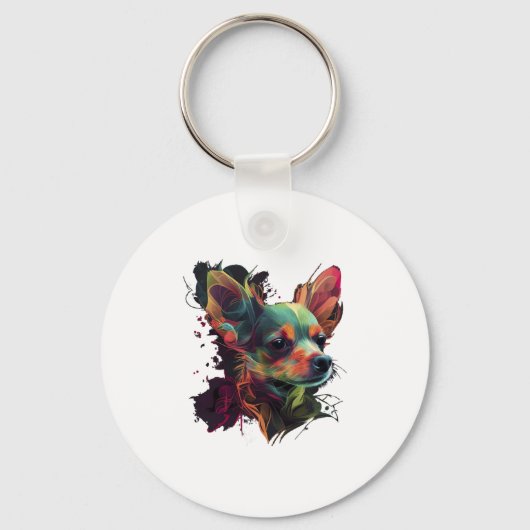 Chihuahua Abstract schilderij Kleur Leuke Hond Sleutelhanger (Voorkant)