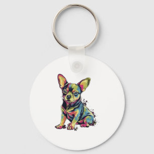 Chihuahua Abstract schilderij Kleur Leuke Hond Sleutelhanger