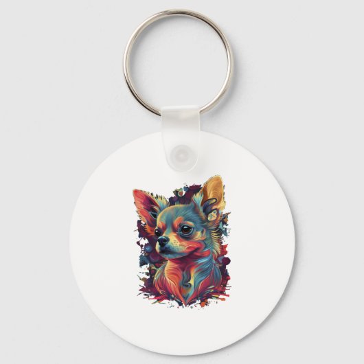 Chihuahua Abstract schilderij Kleur Leuke Hond Sleutelhanger (Voorkant)