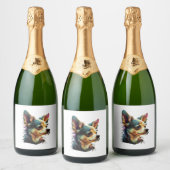 Chihuahua Abstract schilderij Kleur Leuke Hond Sparkling Wijnetiket (Flessen)