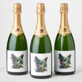 Chihuahua Abstract schilderij Kleur Leuke Hond Sparkling Wijnetiket (Flessen)