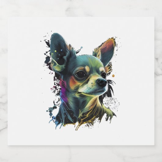 Chihuahua Abstract schilderij Kleur Leuke Hond Sparkling Wijnetiket (Enkel label)