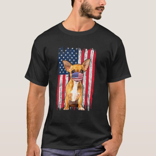 Chihuahua Amerikaanse vlag Dog draagt gezichtsmask T-shirt (Voorkant)