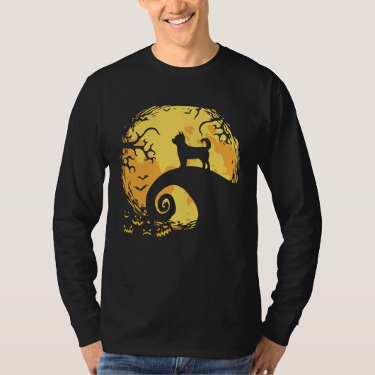 Chihuahua and Moon Silhouette Dog  Halloween T-shirt (Voorkant)