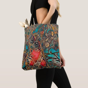 Chihuahua Art Blauwgroen bruine Hondenliefhebbers  Tote Bag