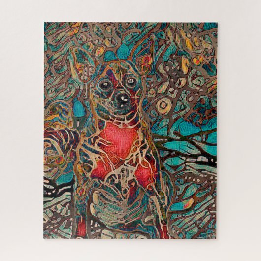 Chihuahua Art Blauwgroen portret van Brown Dog Legpuzzel (Verticaal)