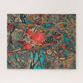 Chihuahua Art Blauwgroen portret van Brown Dog Legpuzzel (Horizontaal)