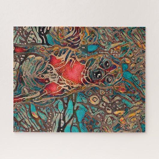 Chihuahua Art Blauwgroen portret van Brown Dog Legpuzzel (Horizontaal)