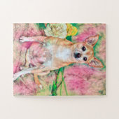 Chihuahua Art Pink Green Dog Portret Legpuzzel (Horizontaal)
