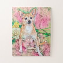 Chihuahua Art Pink Green Dog Portret