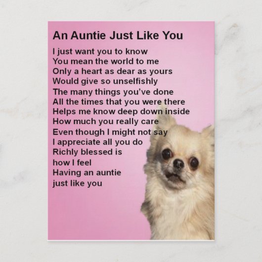 Chihuahua Auntie Poem Briefkaart (Voorkant)